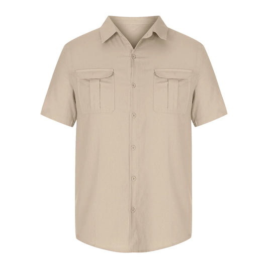 Tank Tops Men Men'S Fashion Vacation Solid Color Cotton Linen Double Pocket Casual Shirts Short Sleeves Mens Western Shirts Mens T-Shirts on Sales